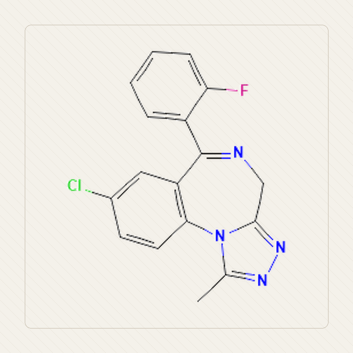Flualprazolam, educational illustration of the molecular structure